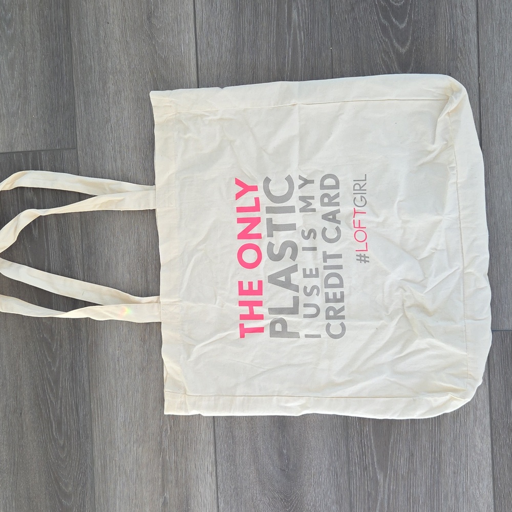 Loft Cream Tote Bag with Pink Print